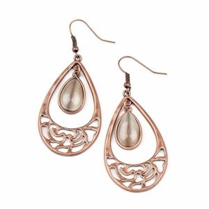 Floral Copper w/ White Cats Eye Stone Earrings - DEW YOU FEEL ME?